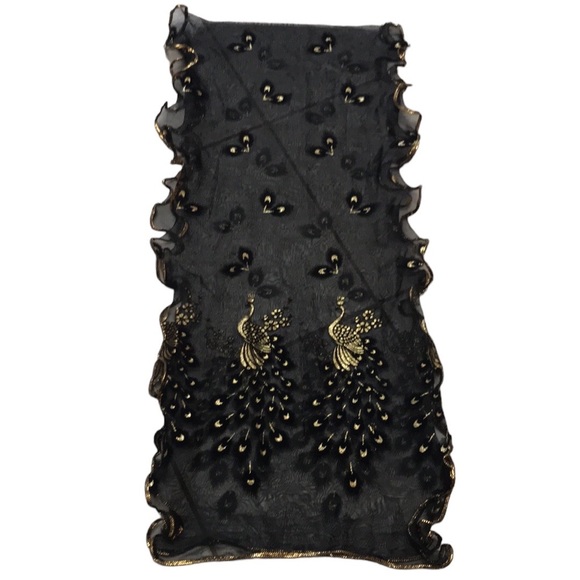 Sheer metallic gold embellished peacock scarf sarong - Picture 1 of 6